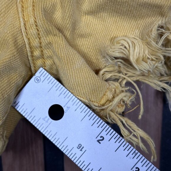 Free People Jean Shorts 28 Womens Yellow Frayed Mini Boyfriend Button Fly - Picture 5 of 9
